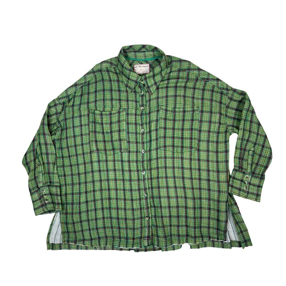 Free People Green Flannel Gauze Cardiff Plaid Button Up Medium